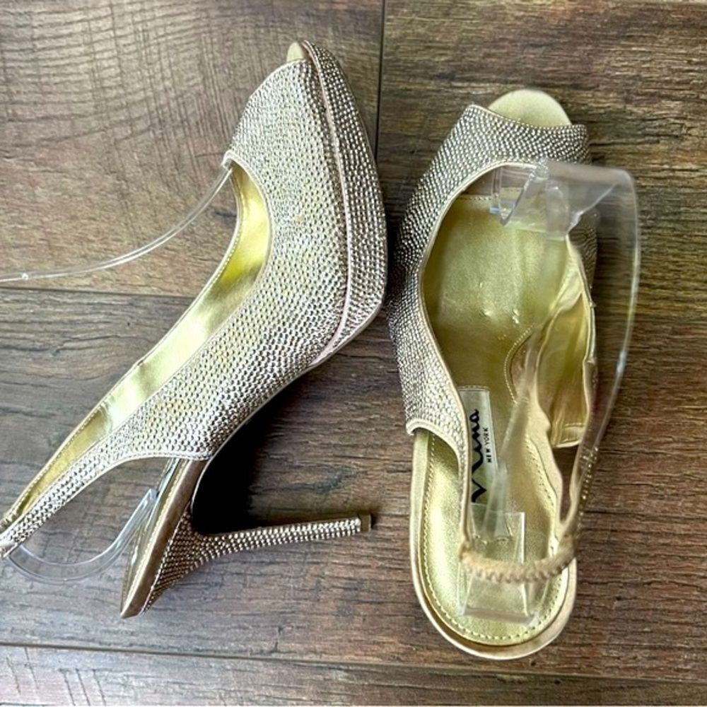 stilettos Nina New York High Heels // 
Nina Gold Glitter Stilettos heels Sz 8.5